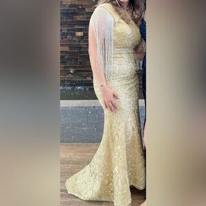 Mac Duggal Gold Lace Special Occasion Dress